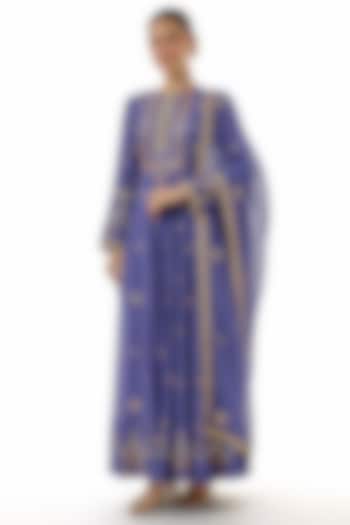 Navy Blue Chanderi Embroidered Bridal Anarkali Set by Avacara at Pernia's Pop Up Shop