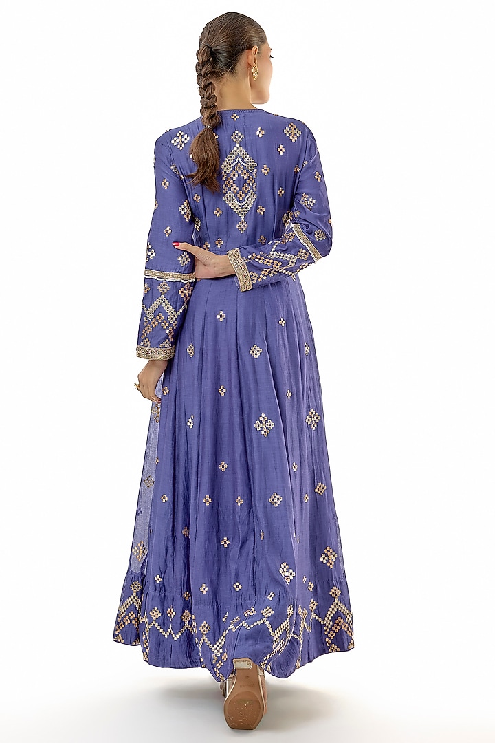 Blue Handloom Chanderi Gota Embroidered Bridal Anarkali Set by Avacara at Pernia's Pop Up Shop