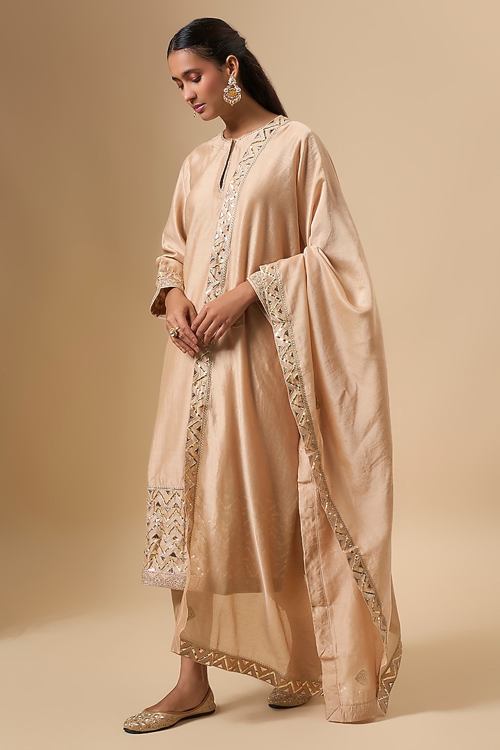 Beige Silk Kurta Set by Avacara at Pernia's Pop Up Shop