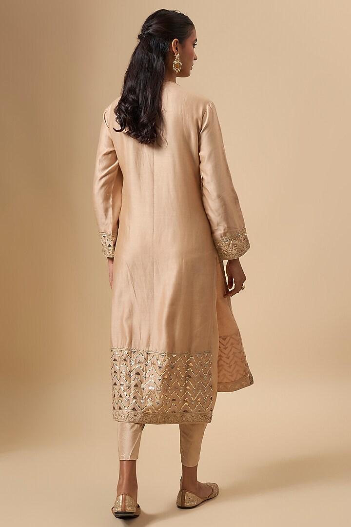 Beige Silk Kurta Set by Avacara at Pernia's Pop Up Shop