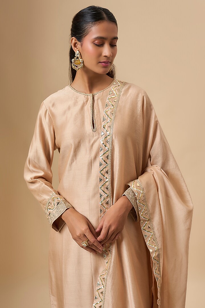 Beige Silk Kurta Set by Avacara at Pernia's Pop Up Shop