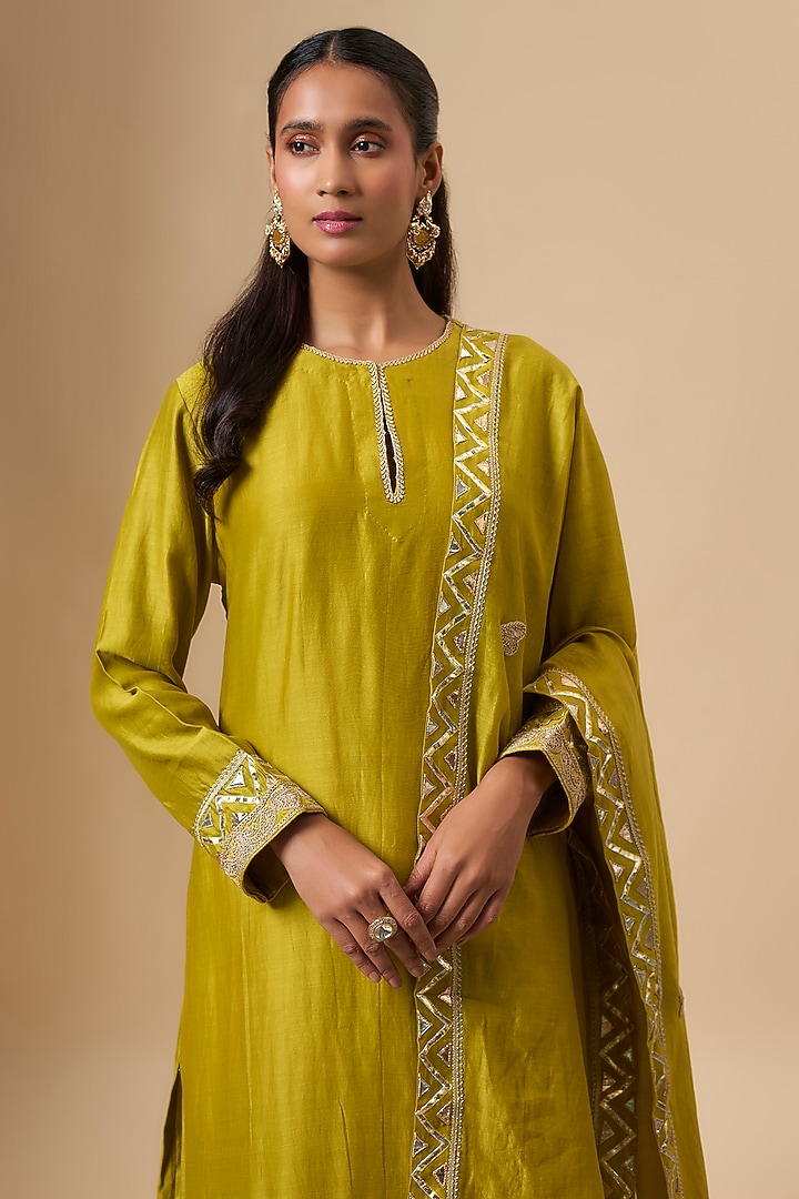 Light Green Chanderi Kurta Set by Avacara at Pernia's Pop Up Shop