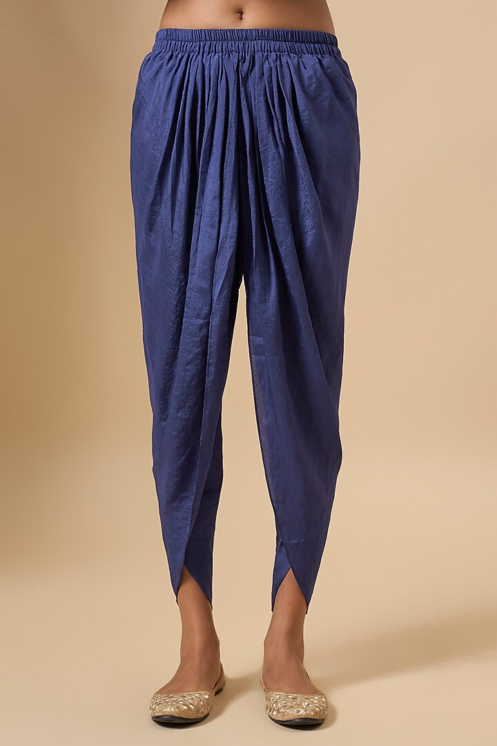 Navy Blue Chanderi Kurta Set by Avacara at Pernia's Pop Up Shop