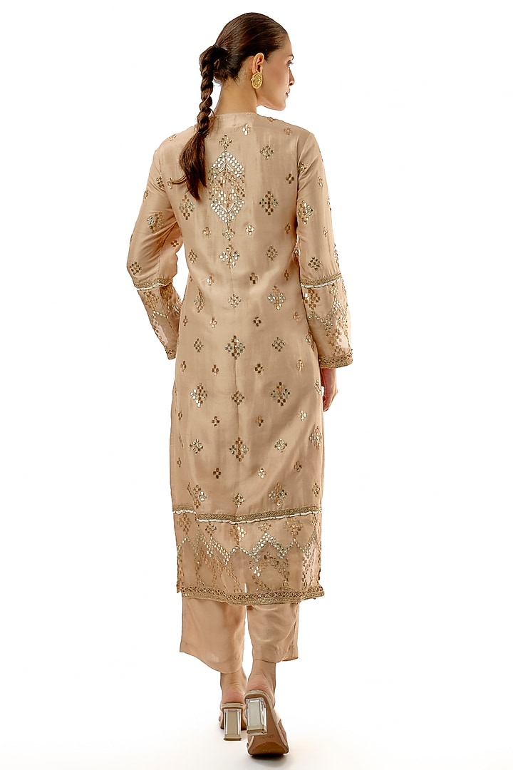 Beige Silk Marodi & Gota Embroidered Kurta Set by Avacara at Pernia's Pop Up Shop