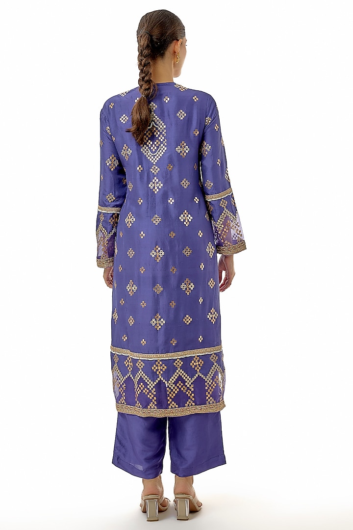Blue Silk Marodi & Gota Embroidered Kurta Set by Avacara at Pernia's Pop Up Shop
