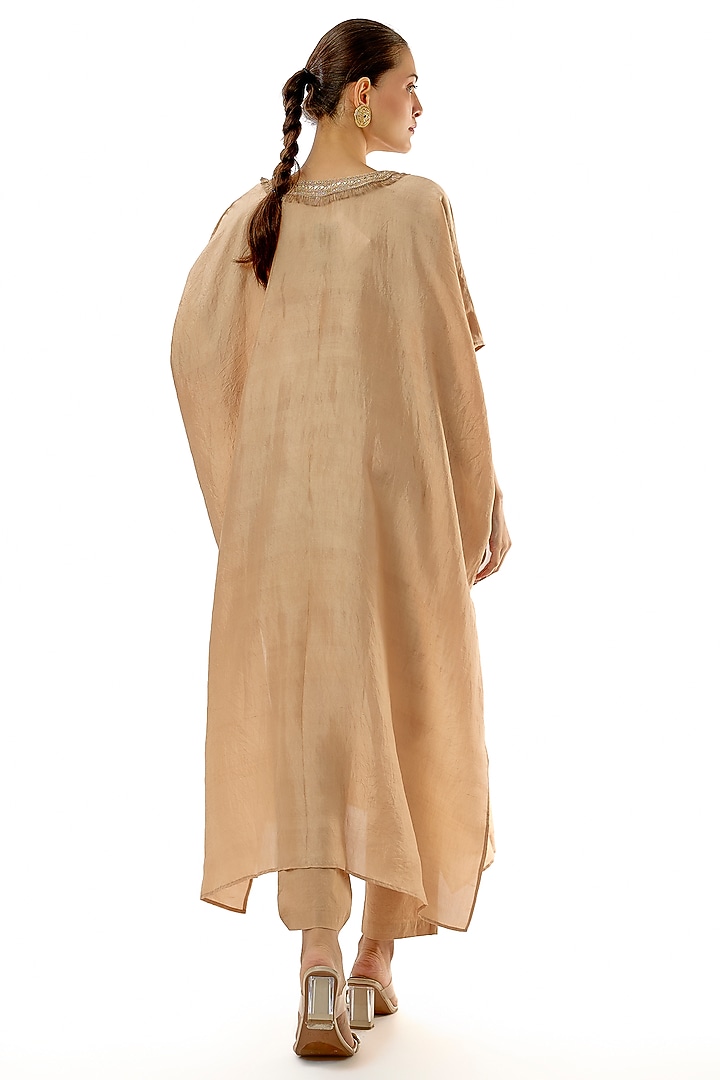 Beige Pure Mulberry Silk Gota Work Kaftan Set by Avacara at Pernia's Pop Up Shop