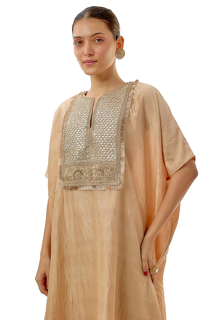 Beige Pure Mulberry Silk Gota Work Kaftan Set by Avacara at Pernia's Pop Up Shop