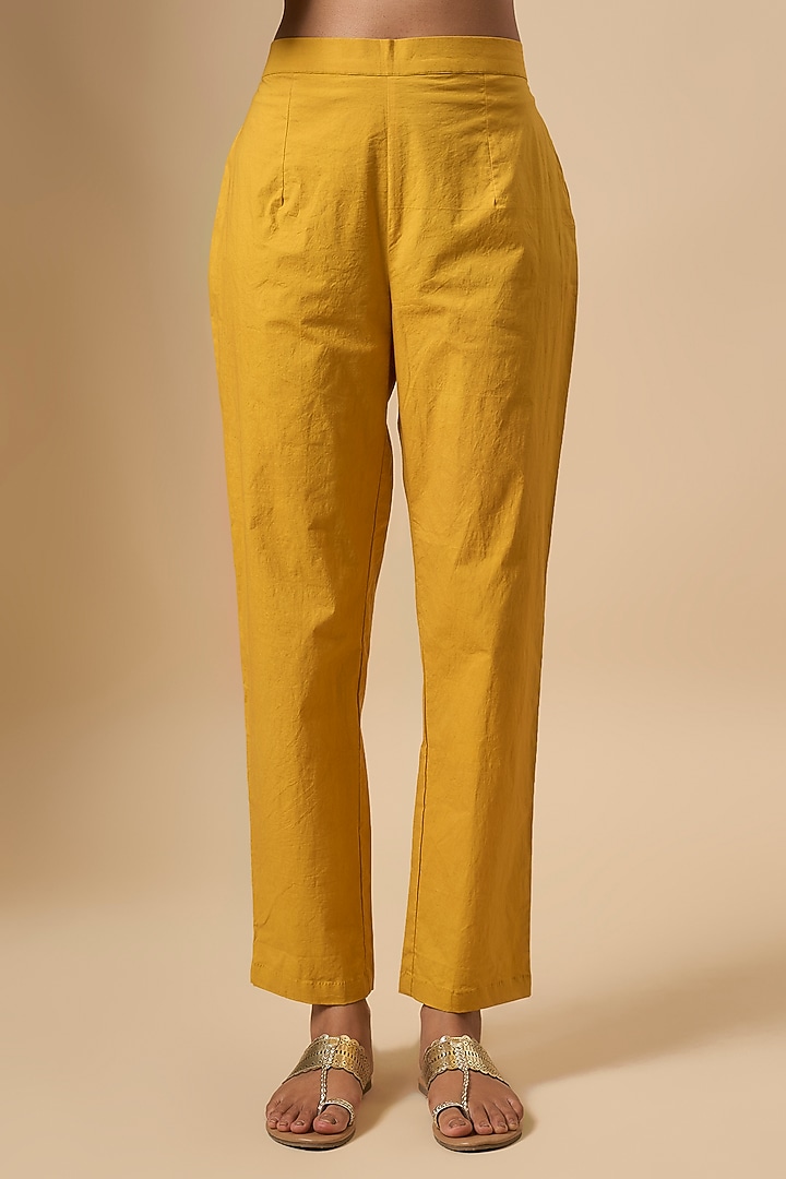Yellow Mulberry Silk Kurta Set by Avacara at Pernia's Pop Up Shop