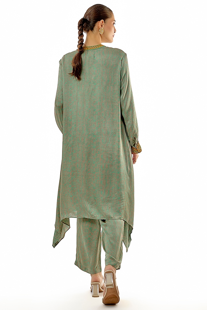Blue Satin Silk Printed & Embroidered Co-Ord Set by Avacara at Pernia's Pop Up Shop