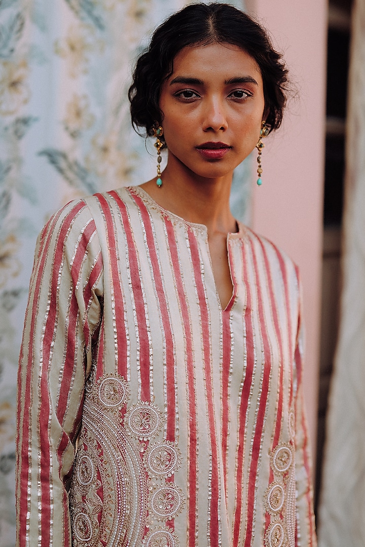 Cream & Red Cotton Satin Silk Printed Maxi Cocktail Dress by Avacara at Pernia's Pop Up Shop