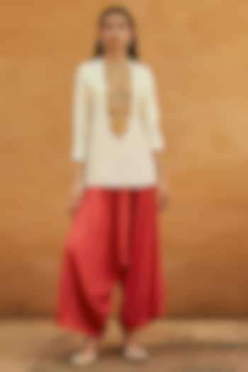 Red Pure Mulberry Silk Dhoti Set by Avacara at Pernia's Pop Up Shop