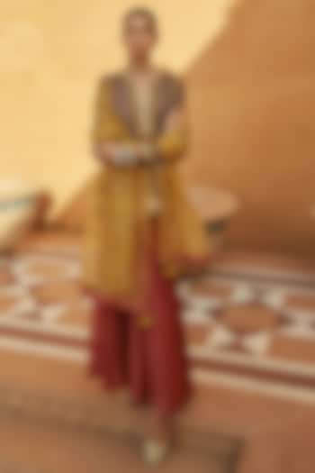 Grey Pure Silk Cotton Hand Block Printed Wedding Sharara Set by Avacara at Pernia's Pop Up Shop