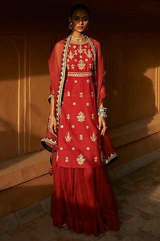 Red Organza Sharara Set by Avacara