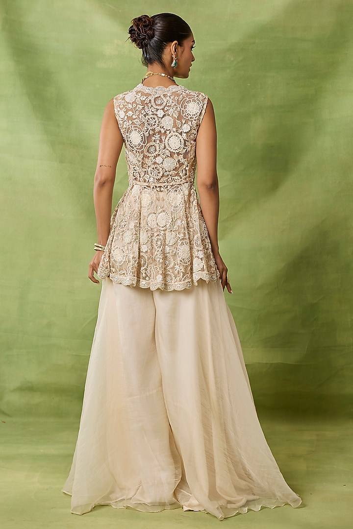 Ivory Organza & Net Wedding Sharara Set by AWIGNA BY VARSHA & RITTU at Pernia's Pop Up Shop