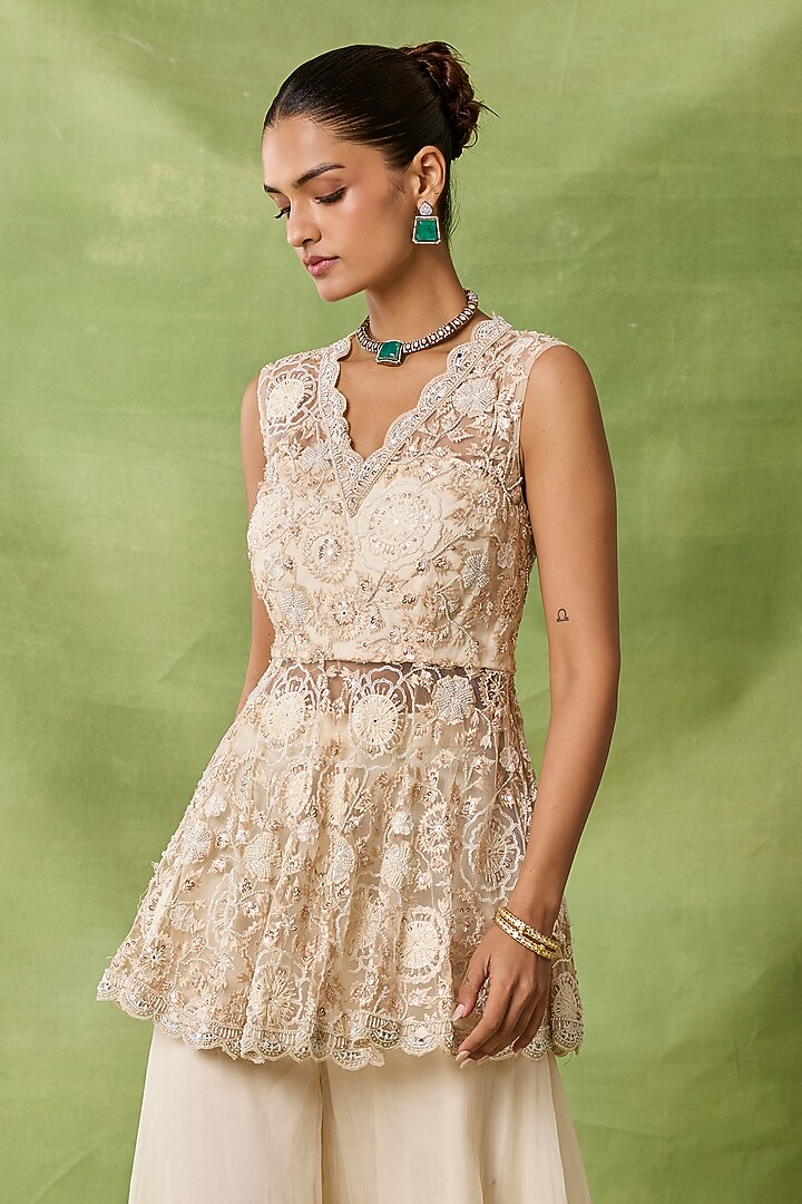 Ivory Organza & Net Wedding Sharara Set by AWIGNA BY VARSHA & RITTU at Pernia's Pop Up Shop