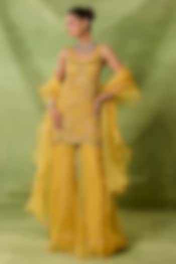 Yellow Organza & Net Wedding Sharara Set by AWIGNA BY VARSHA & RITTU at Pernia's Pop Up Shop