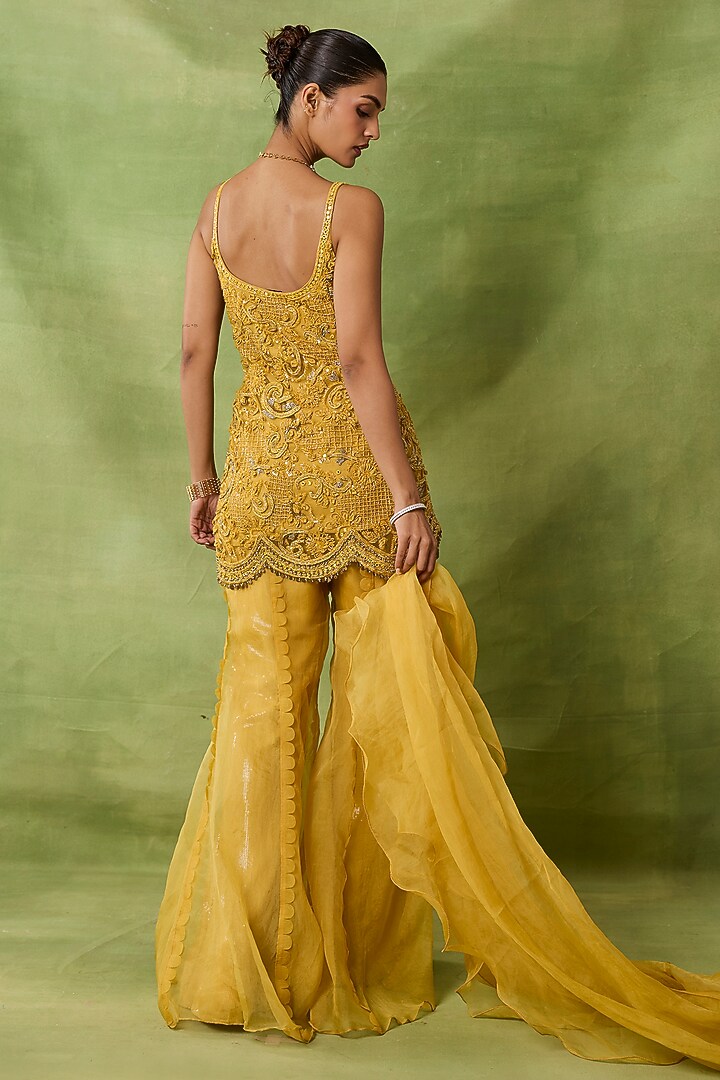 Yellow Organza & Net Wedding Sharara Set by AWIGNA BY VARSHA & RITTU at Pernia's Pop Up Shop