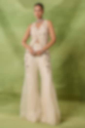 Ivory Organza & Net Embroidered Bridal Sharara Set by AWIGNA BY VARSHA & RITTU at Pernia's Pop Up Shop