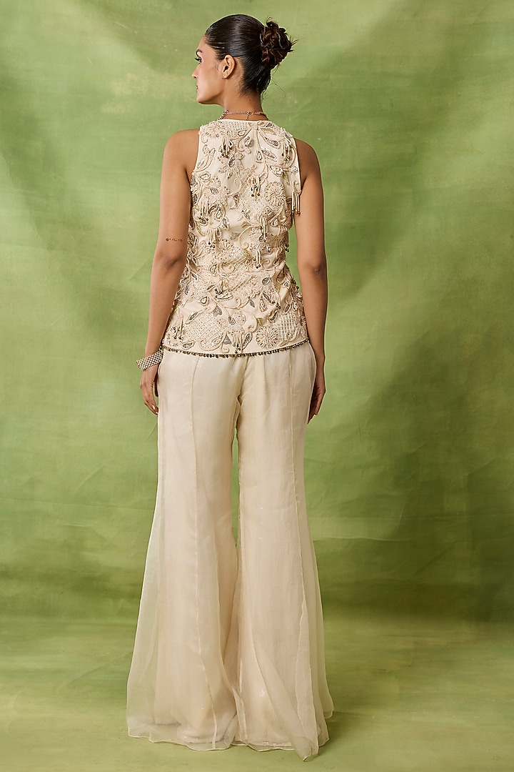 Ivory Organza & Net Embroidered Bridal Sharara Set by AWIGNA BY VARSHA & RITTU at Pernia's Pop Up Shop