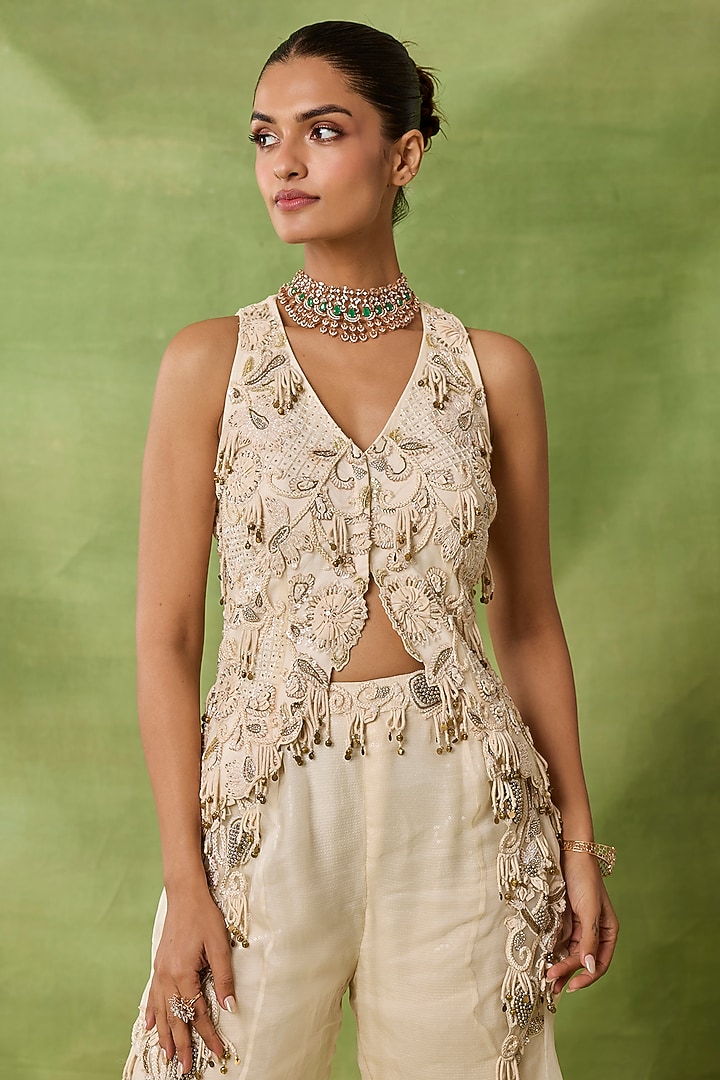Ivory Organza & Net Embroidered Bridal Sharara Set by AWIGNA BY VARSHA & RITTU at Pernia's Pop Up Shop