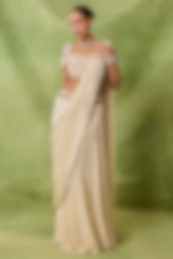 Ivory Silk Draped Wedding Saree Set by AWIGNA BY VARSHA & RITTU at Pernia's Pop Up Shop
