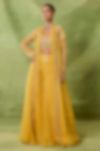 Yellow Organza & Net Jacket Set by AWIGNA BY VARSHA & RITTU at Pernia's Pop Up Shop