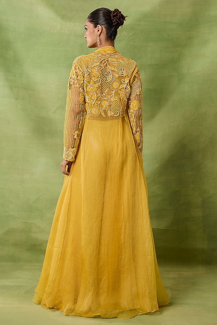 Yellow Organza & Net Jacket Set by AWIGNA BY VARSHA & RITTU at Pernia's Pop Up Shop