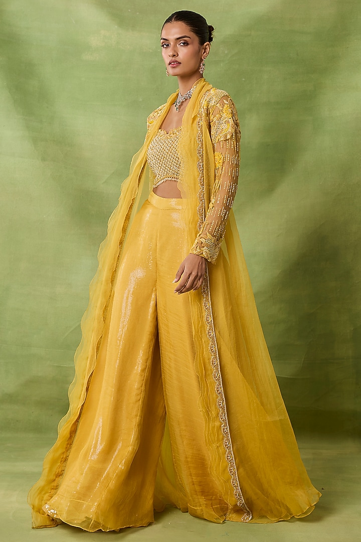 Yellow Organza & Net Jacket Set by AWIGNA BY VARSHA & RITTU at Pernia's Pop Up Shop