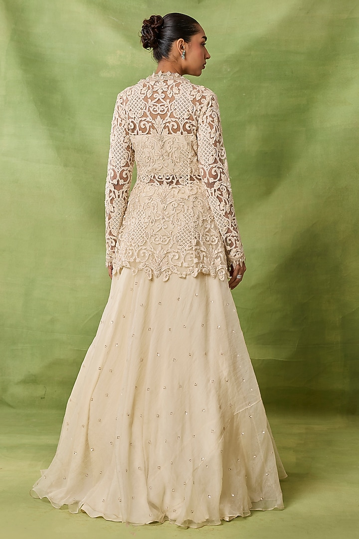 Ivory Organza & Net Boota Embroidered Wedding Lehenga Set by AWIGNA BY VARSHA & RITTU at Pernia's Pop Up Shop