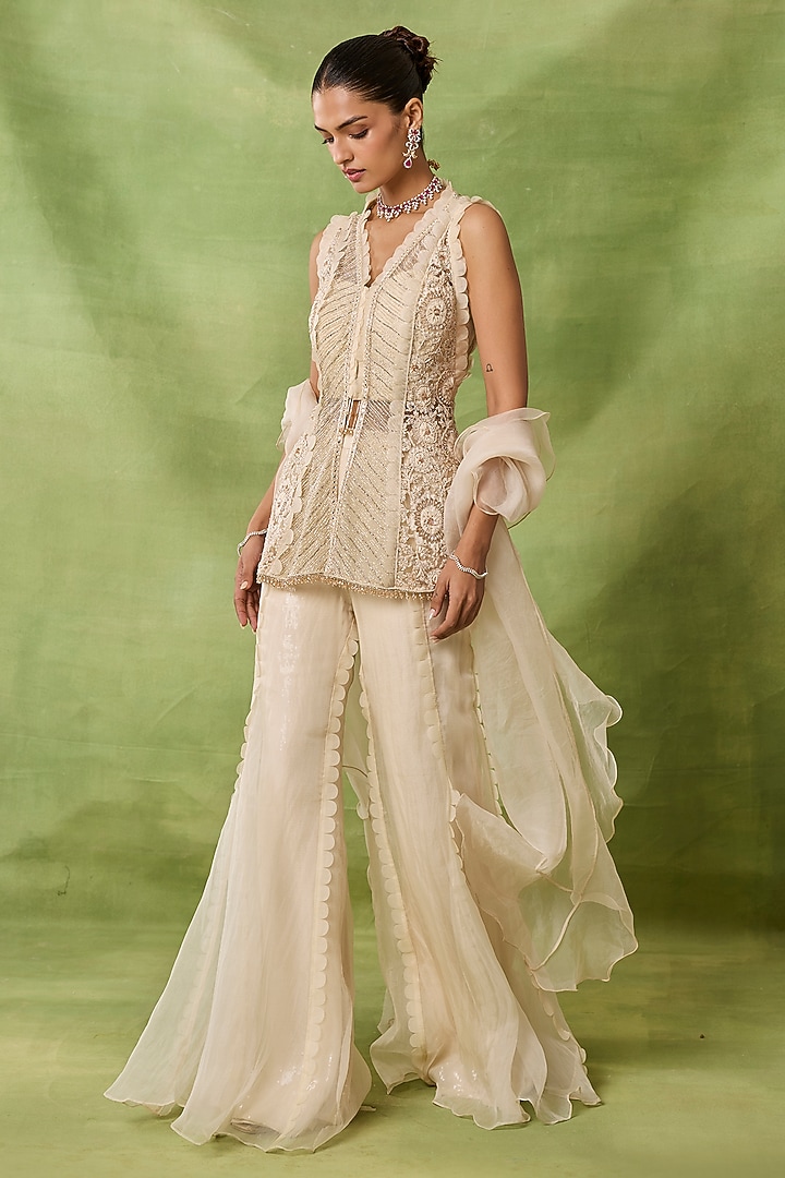 Ivory Organza & Net Wedding Sharara Set by AWIGNA BY VARSHA & RITTU at Pernia's Pop Up Shop