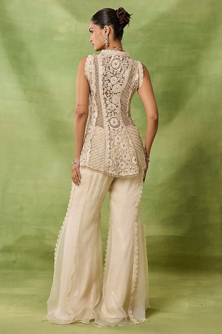 Ivory Organza & Net Wedding Sharara Set by AWIGNA BY VARSHA & RITTU at Pernia's Pop Up Shop