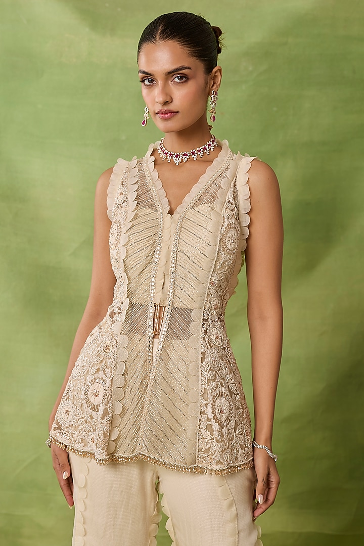 Ivory Organza & Net Wedding Sharara Set by AWIGNA BY VARSHA & RITTU at Pernia's Pop Up Shop