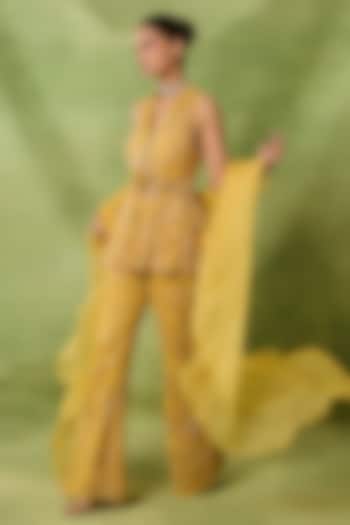 Yellow Net Embroidered Pant Set by AWIGNA BY VARSHA & RITTU at Pernia's Pop Up Shop