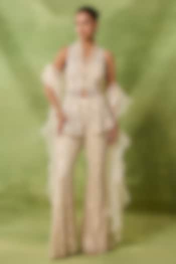 Ivory Organza & Net Embroidered Pant Set by AWIGNA BY VARSHA & RITTU at Pernia's Pop Up Shop