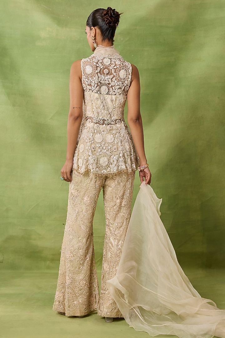 Ivory Organza & Net Embroidered Pant Set by AWIGNA BY VARSHA & RITTU at Pernia's Pop Up Shop