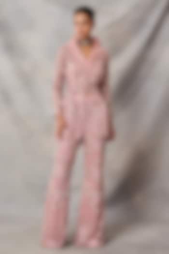 Pink Net Embroidered Pant Set by AWIGNA BY VARSHA & RITTU at Pernia's Pop Up Shop