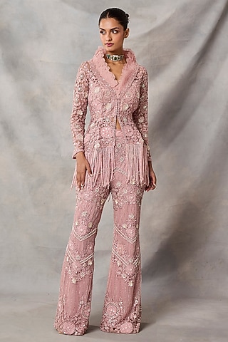 Pink Net Embroidered Pant Set by AWIGNA BY VARSHA & RITTU