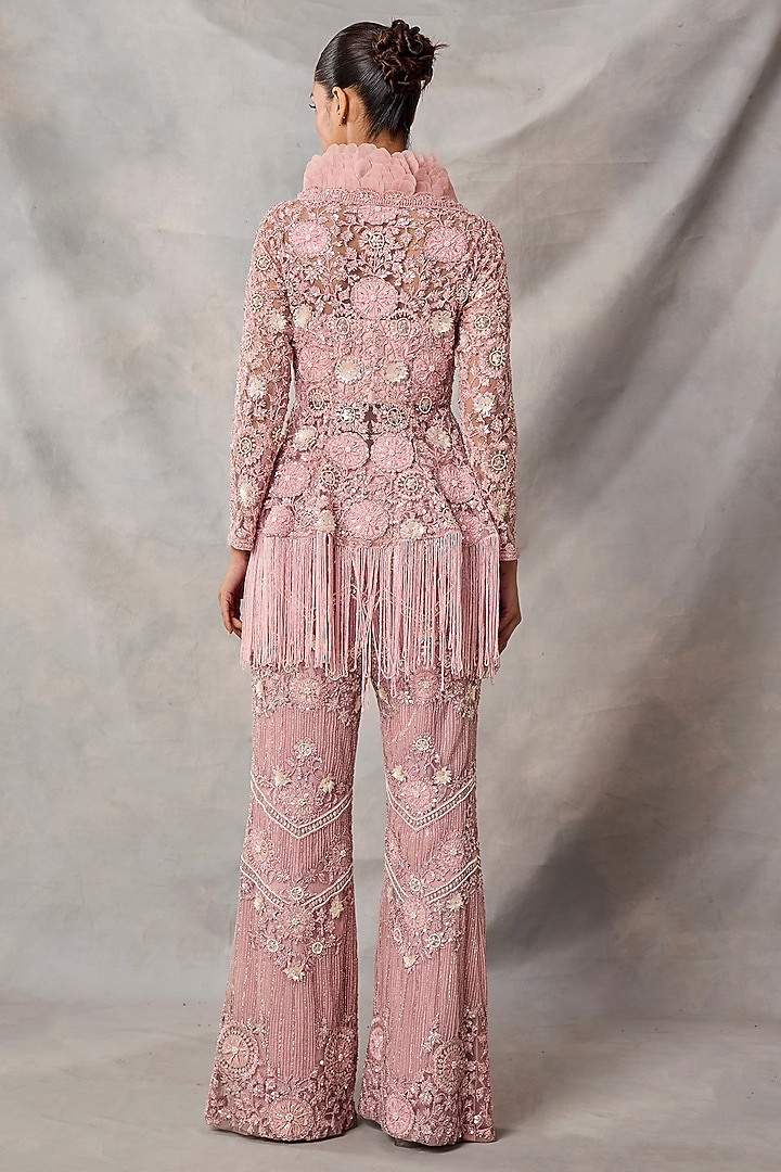 Pink Net Embroidered Pant Set by AWIGNA BY VARSHA & RITTU at Pernia's Pop Up Shop