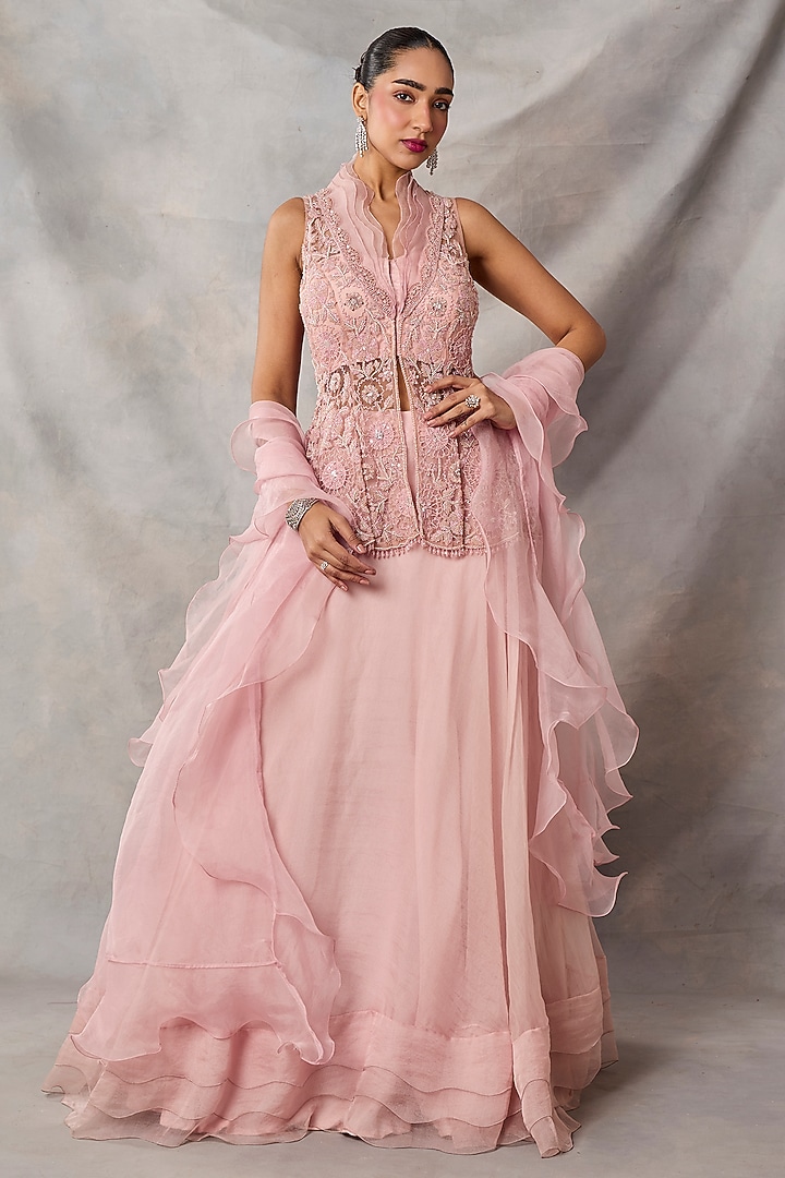 Pink Net Wedding Lehenga Set by AWIGNA BY VARSHA & RITTU at Pernia's Pop Up Shop