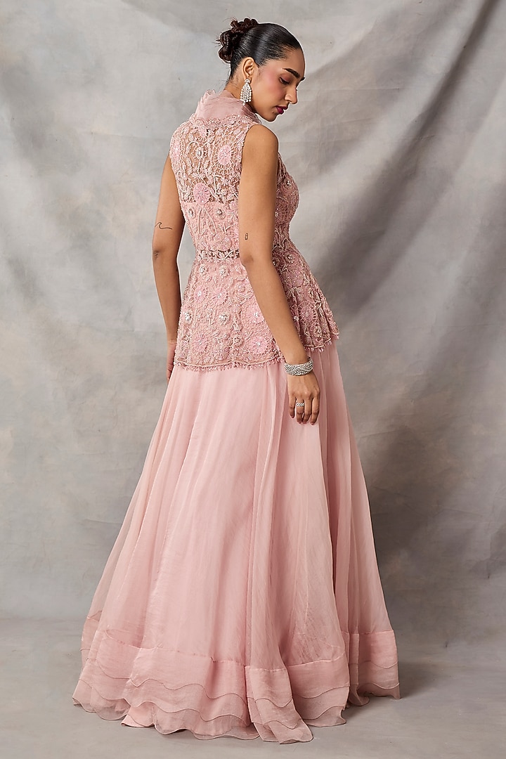Pink Net Wedding Lehenga Set by AWIGNA BY VARSHA & RITTU at Pernia's Pop Up Shop