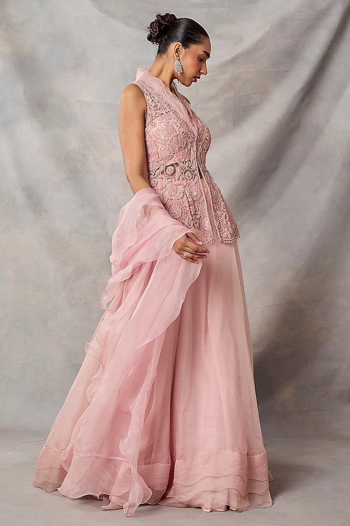 Pink Net Wedding Lehenga Set by AWIGNA BY VARSHA & RITTU at Pernia's Pop Up Shop
