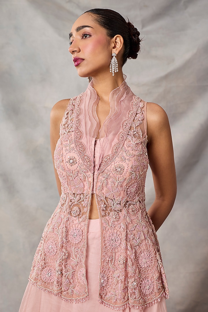 Pink Net Wedding Lehenga Set by AWIGNA BY VARSHA & RITTU at Pernia's Pop Up Shop