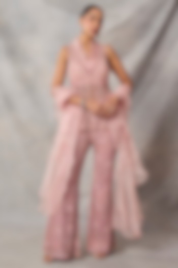 Pink Organza & Net Embroidered Pant Set by AWIGNA BY VARSHA & RITTU at Pernia's Pop Up Shop