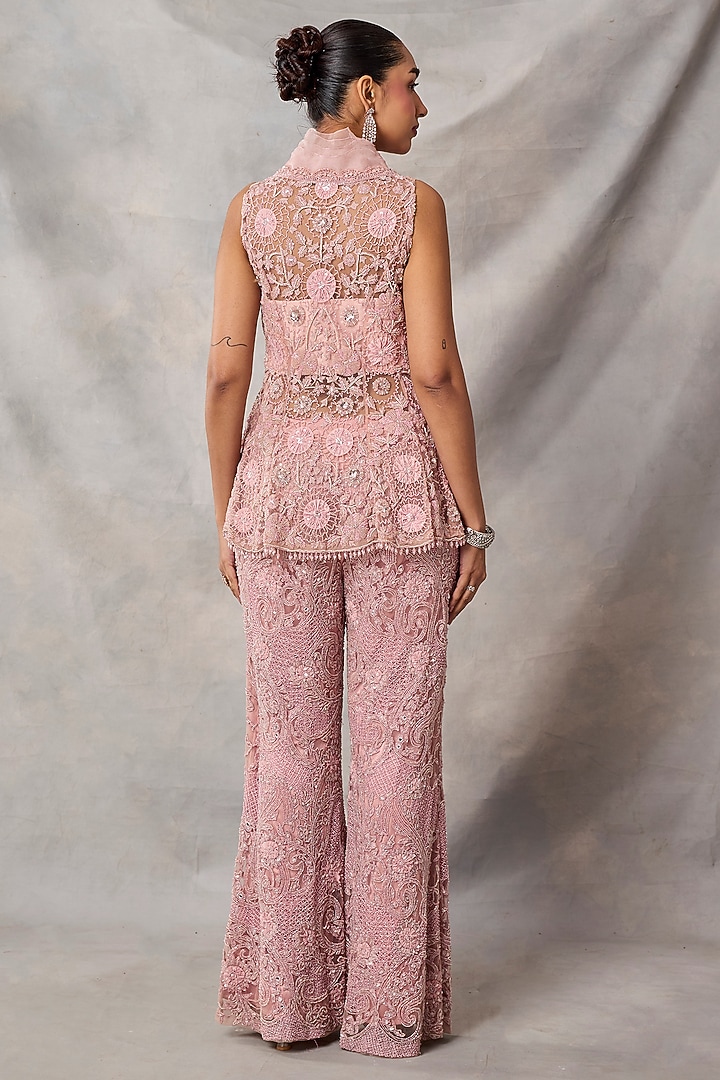 Pink Organza & Net Embroidered Pant Set by AWIGNA BY VARSHA & RITTU at Pernia's Pop Up Shop