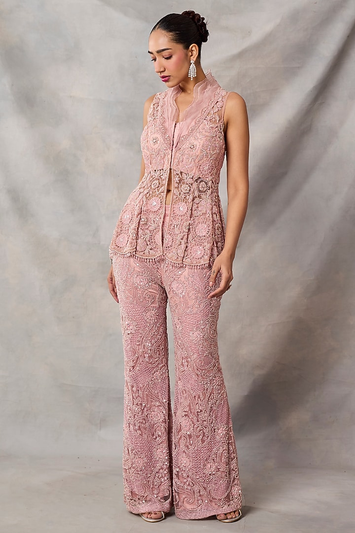 Pink Organza & Net Embroidered Pant Set by AWIGNA BY VARSHA & RITTU at Pernia's Pop Up Shop