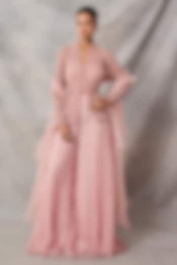 Pink Organza & Net Boota Embroidered Wedding Sharara Set by AWIGNA BY VARSHA & RITTU at Pernia's Pop Up Shop