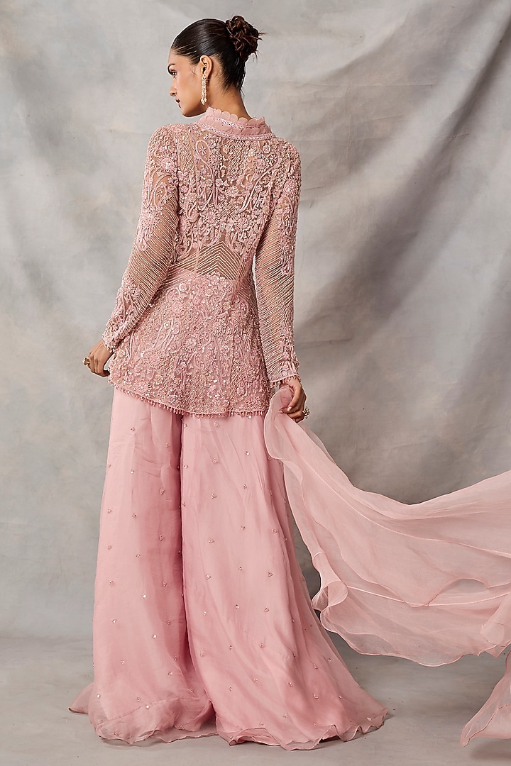 Pink Organza & Net Boota Embroidered Bridal Sharara Set by AWIGNA BY VARSHA & RITTU at Pernia's Pop Up Shop