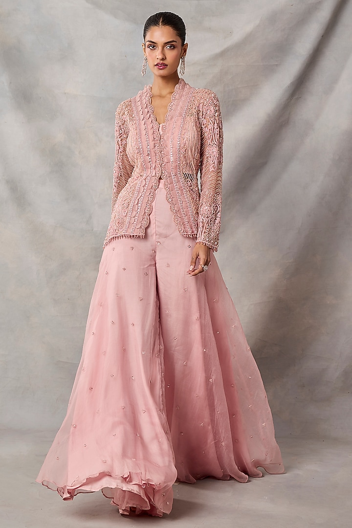 Pink Organza & Net Boota Embroidered Bridal Sharara Set by AWIGNA BY VARSHA & RITTU at Pernia's Pop Up Shop