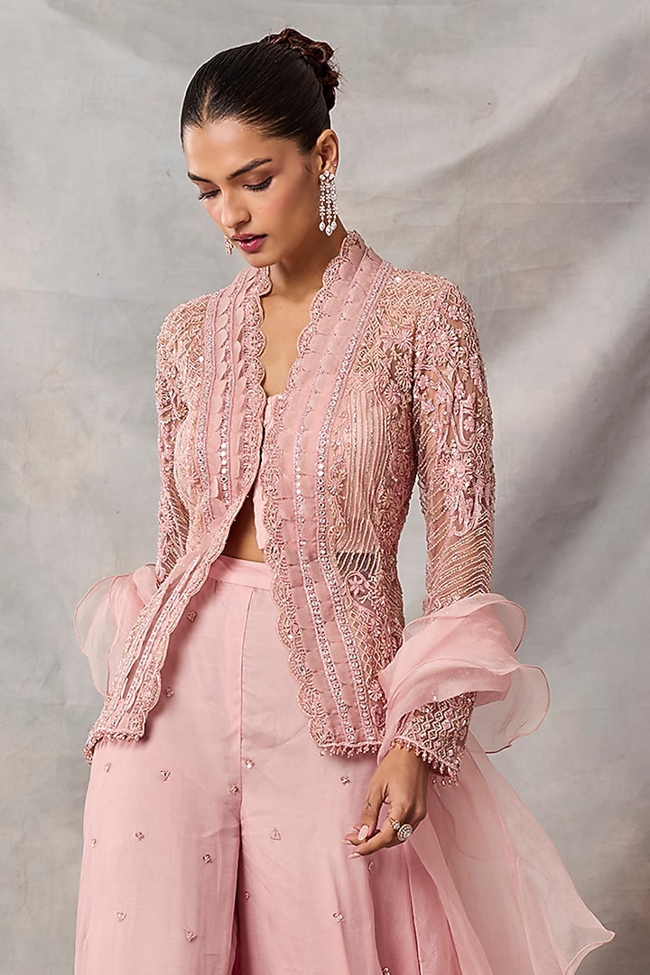 Pink Organza & Net Boota Embroidered Bridal Sharara Set by AWIGNA BY VARSHA & RITTU at Pernia's Pop Up Shop