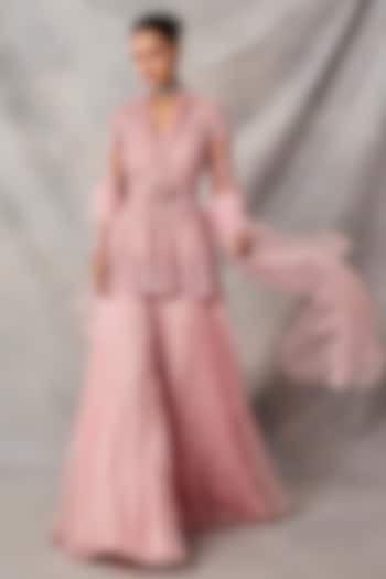 Pink Organza & Net Boota Embroidered Wedding Sharara Set by AWIGNA BY VARSHA & RITTU at Pernia's Pop Up Shop